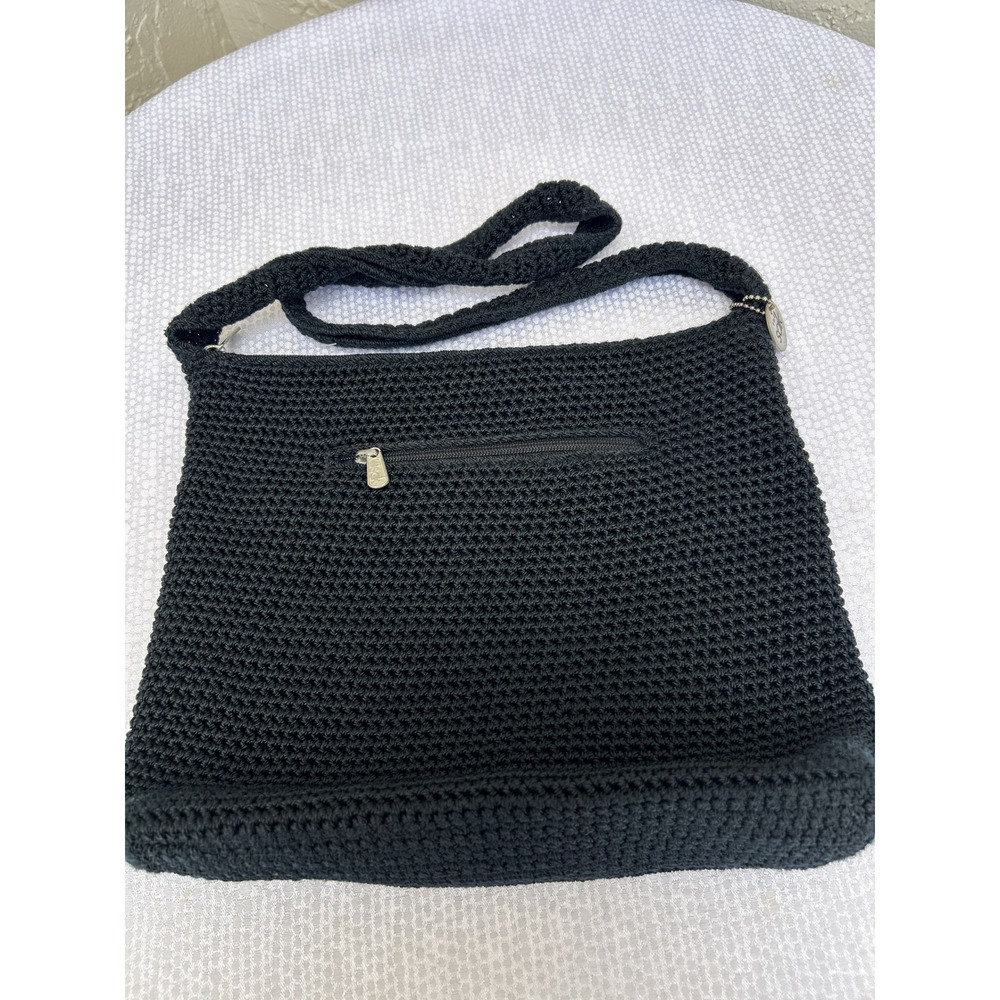 The Sak Black Crochet Shoulder Bag Hobo Purse with Exterior Zip Pocket
